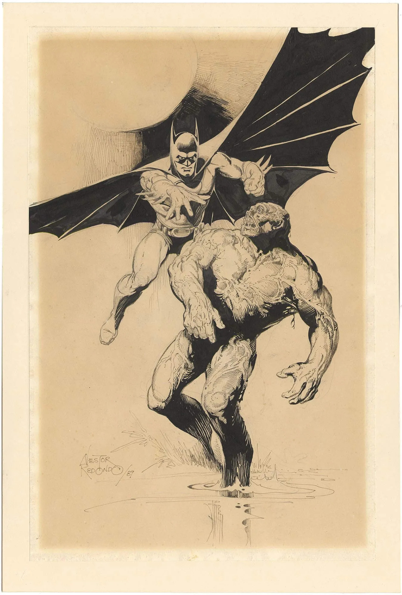 Redondo Batman And Swamp Thing Illustration (Signed) Comic Art