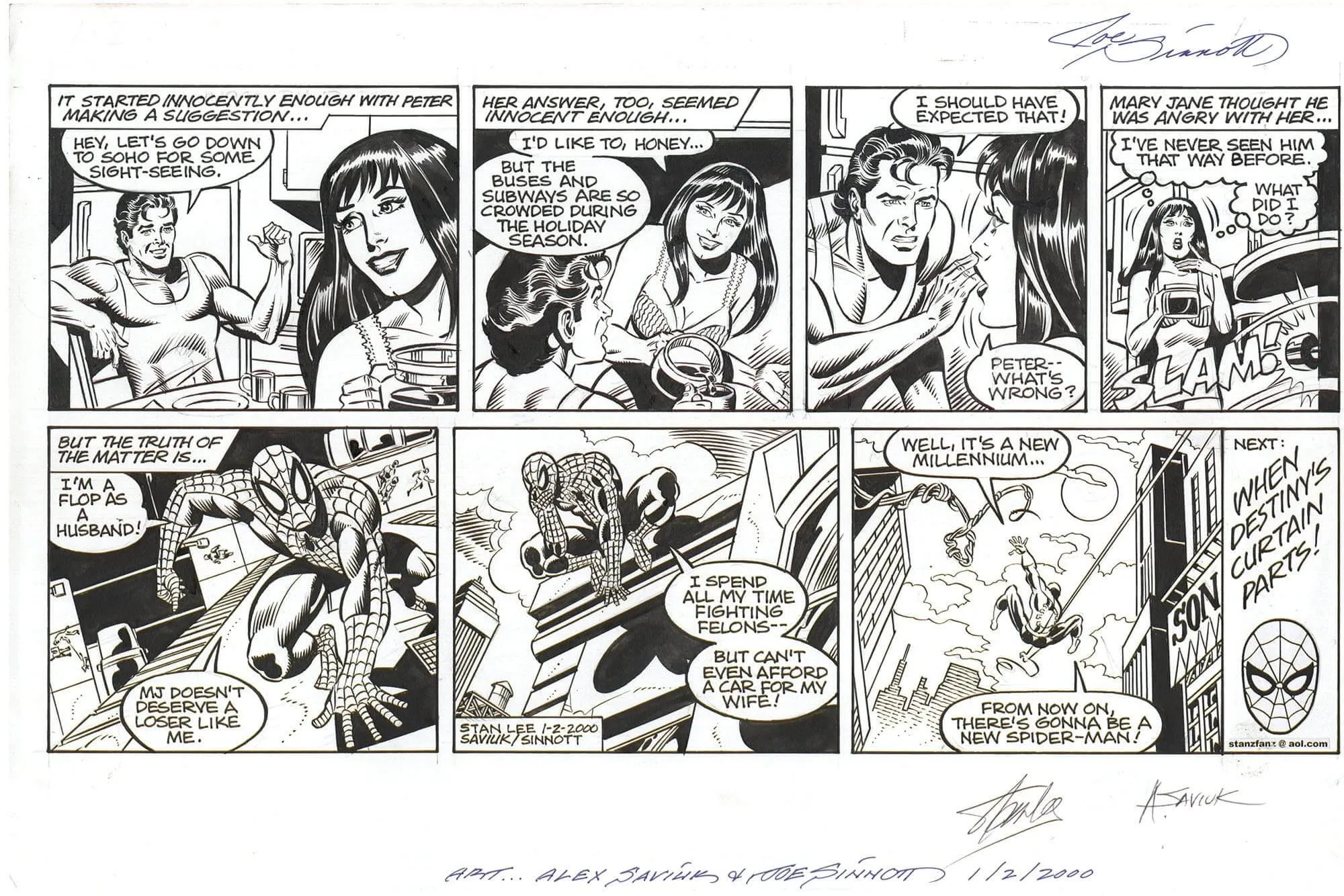 Amazing Spider-Man Strip 1/2/2000 (Stan Lee Signed) Comic Art