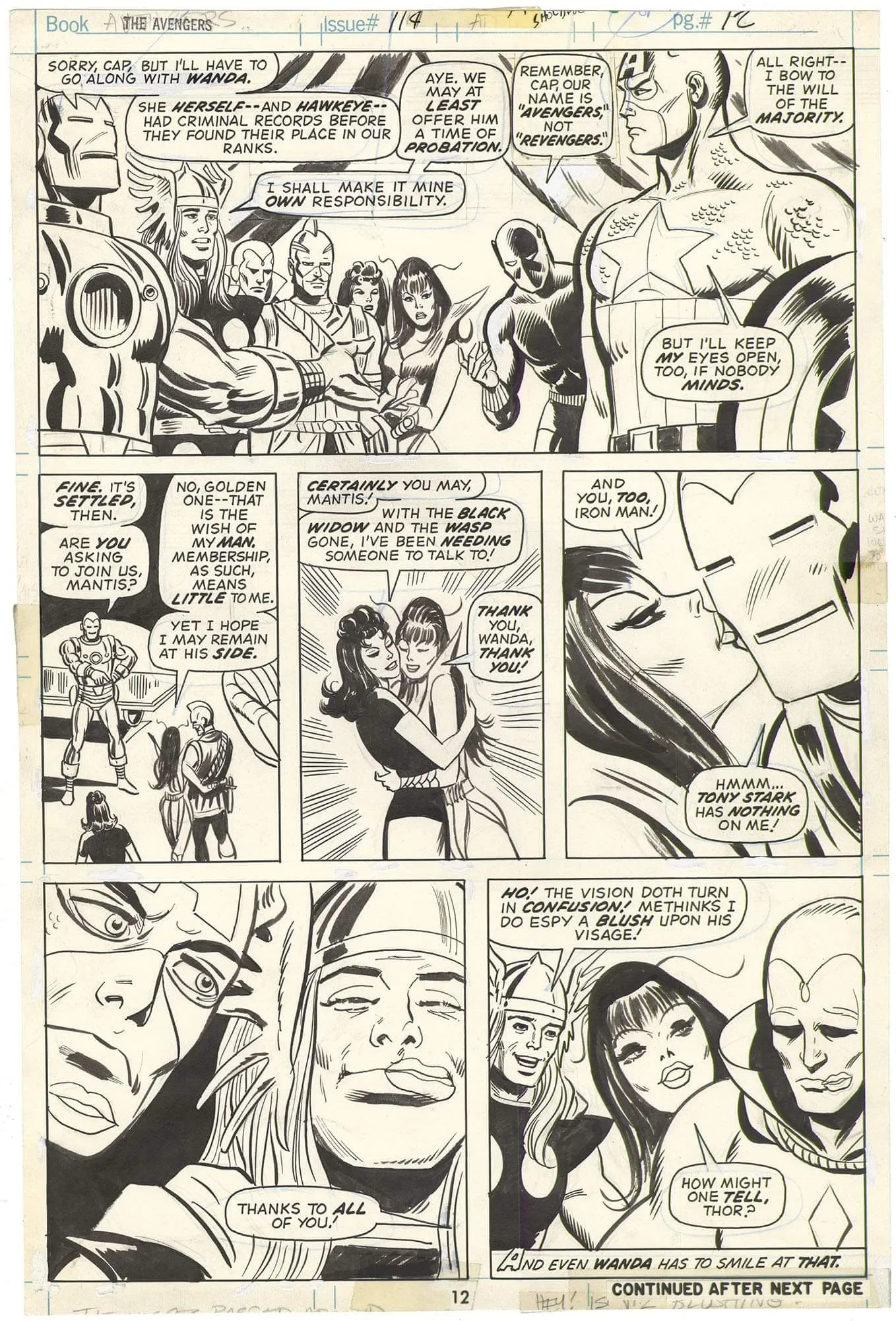 Avengers #114 p12 (The Kissing Page)