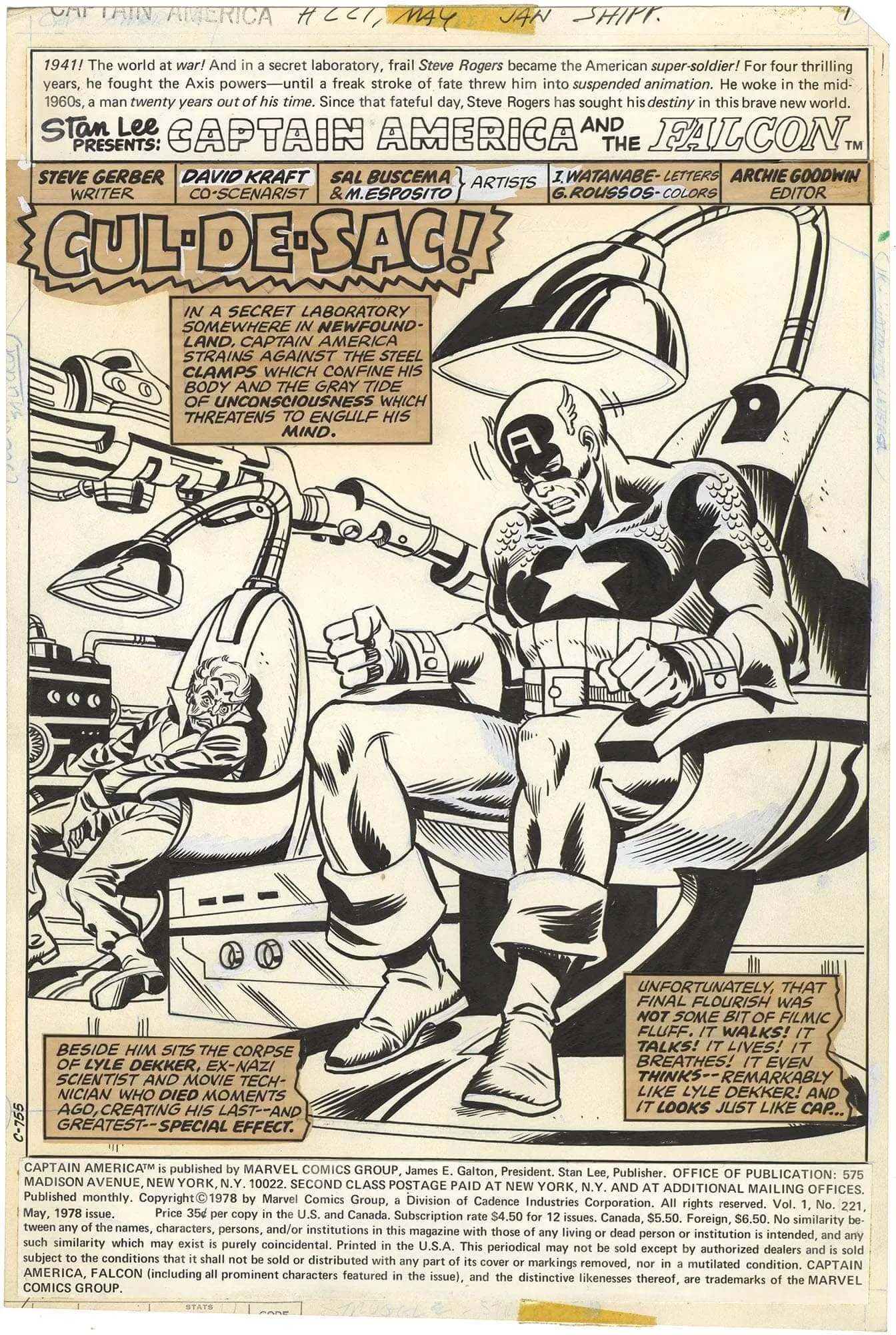 Captain America #221 P1 (Splash) Comic Art