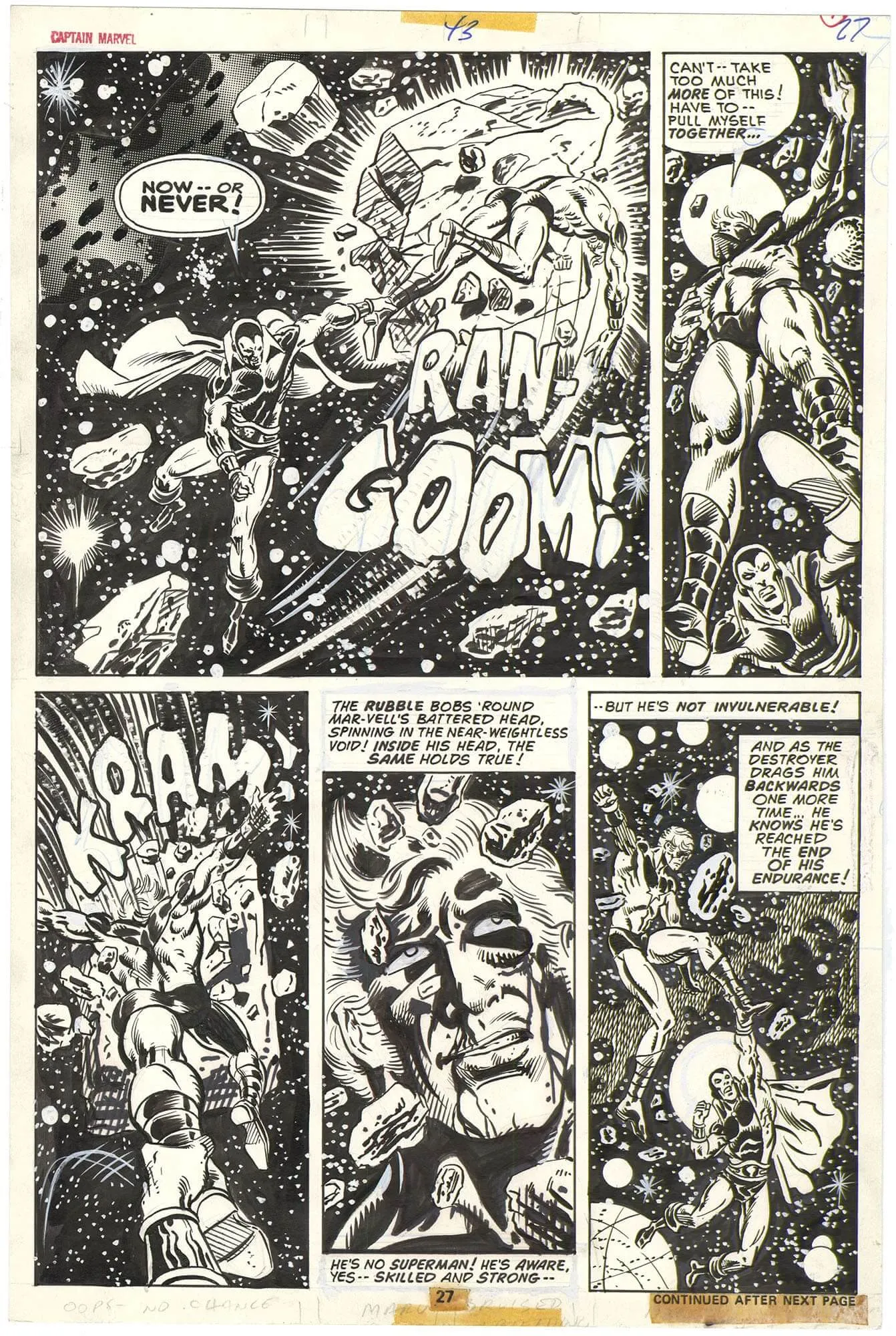 Captain Marvel #43 P27 (Drax Battle) Comic Art