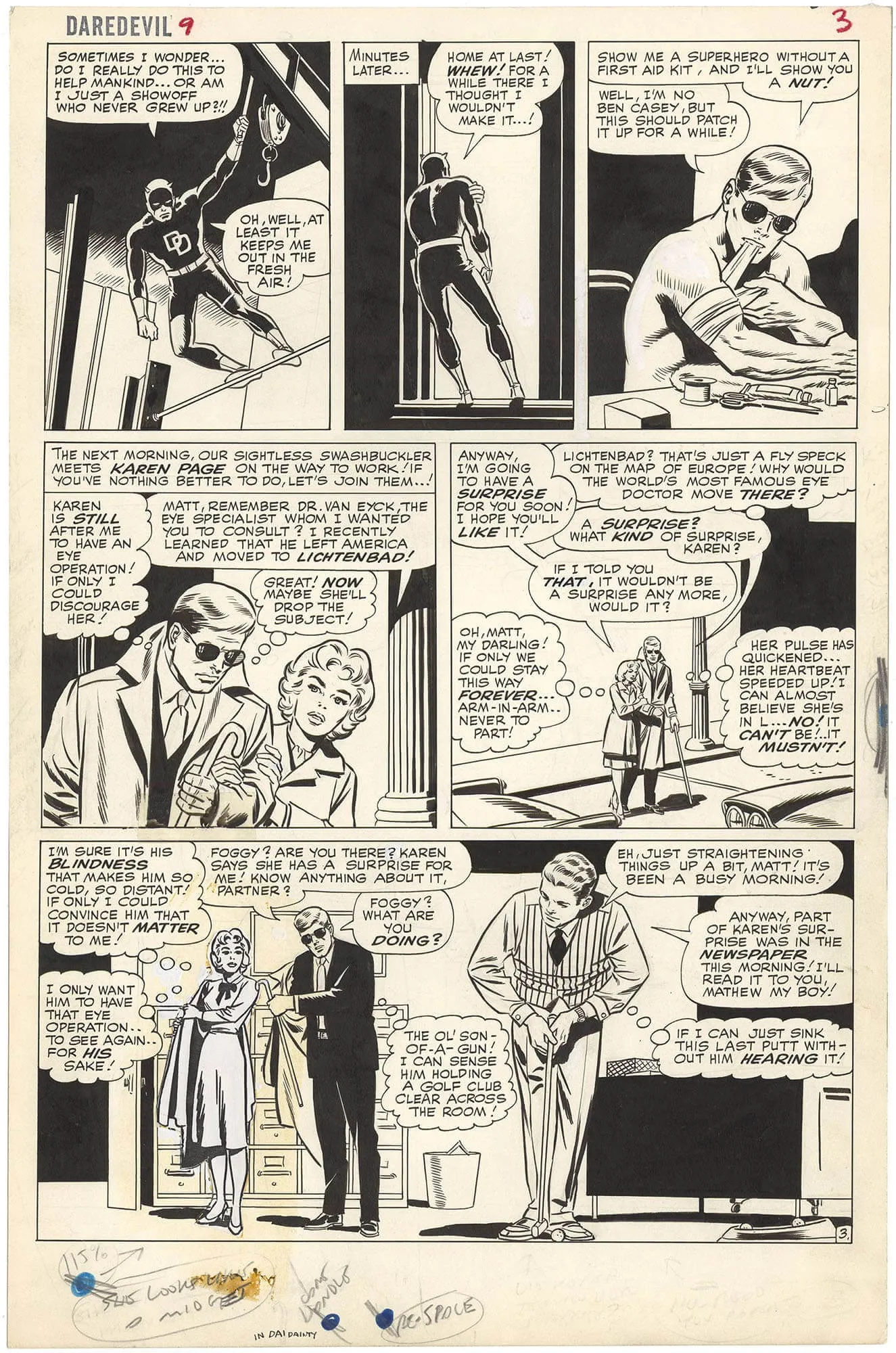 Daredevil #9 P3 (Wally Wood Inks) Comic Art