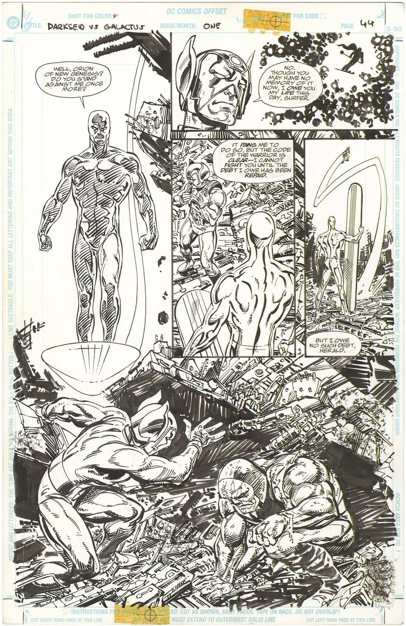 Darkseid Vs. Galactus: The Hunger #1 P44 (Silver Surfer + Darkseid) Comic Art