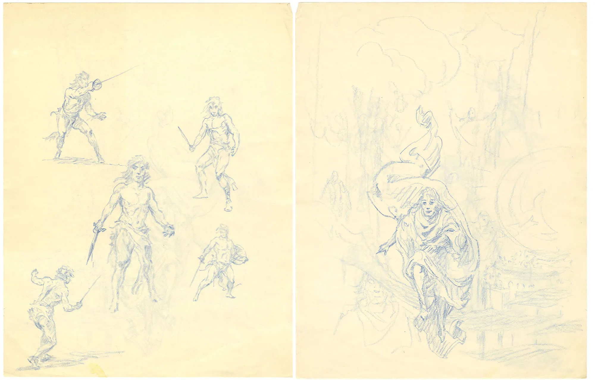 Krenkel Figure Studies 1970s (5 swordsmen)(Robbed Woman)
