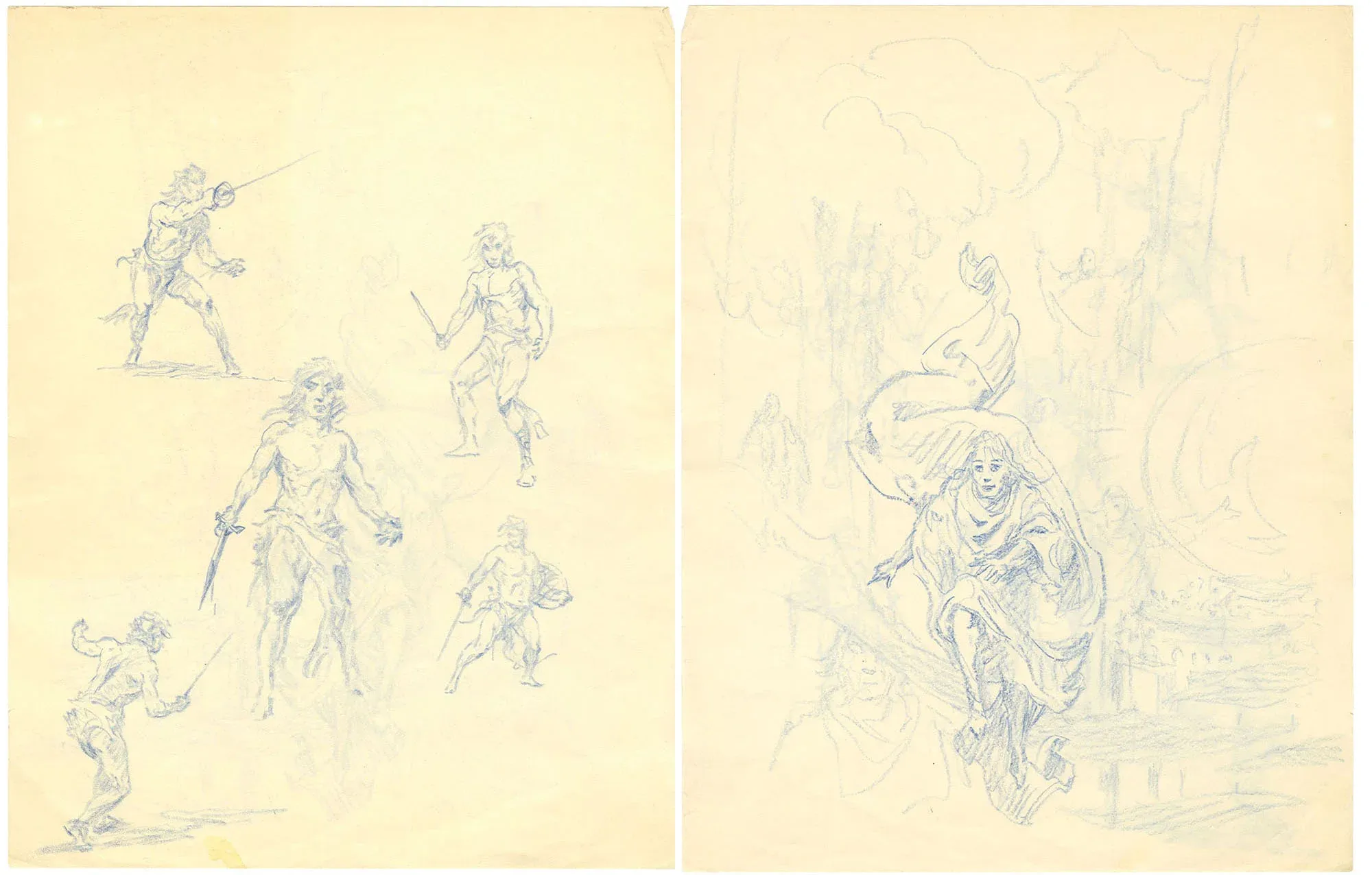 Krenkel Figure Studies 1970s (5 swordsmen)(Robbed Woman)
