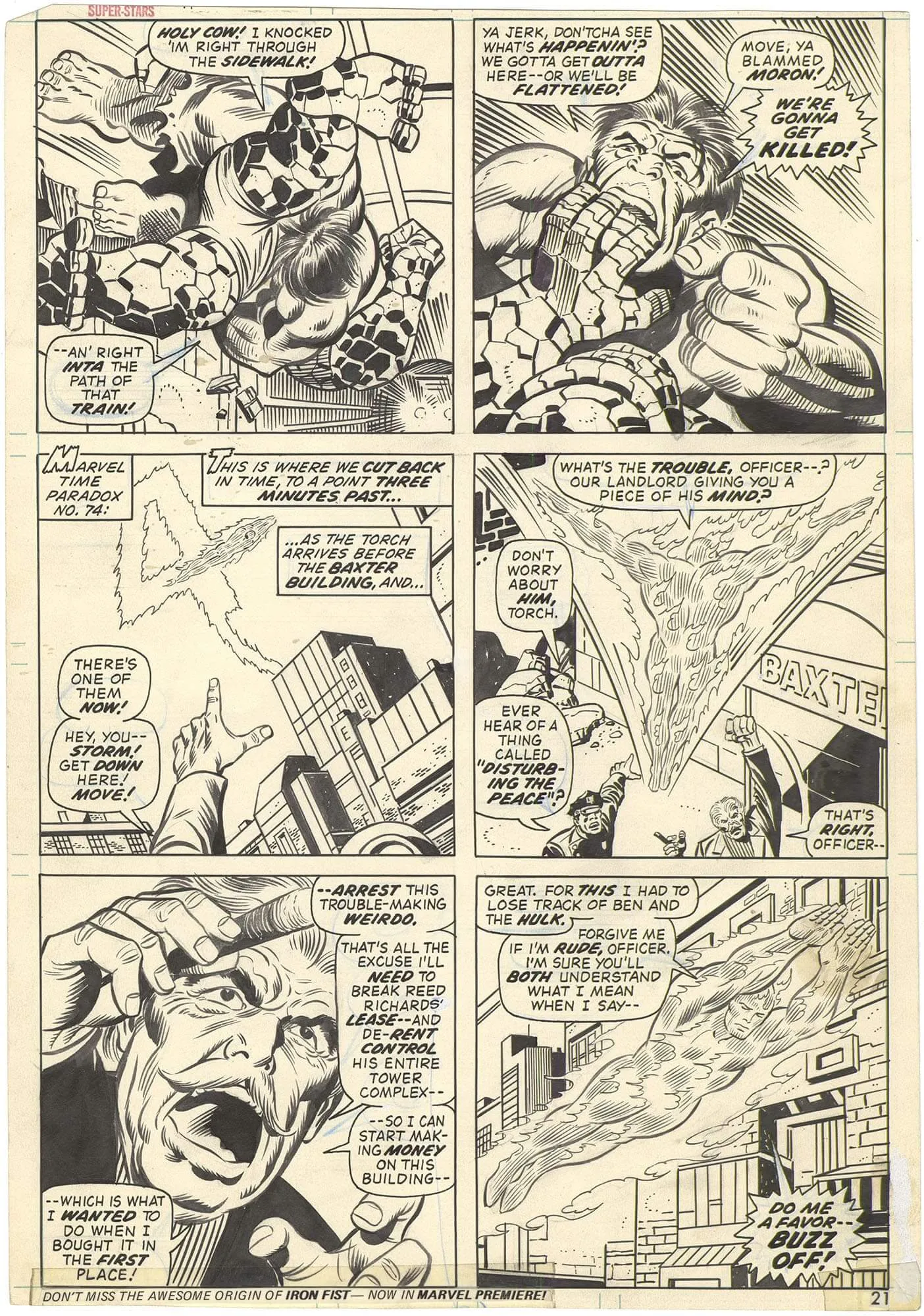 Marvel Giant-Size Super Stars #1 P21 (Hulk Vs Thing) Comic Art