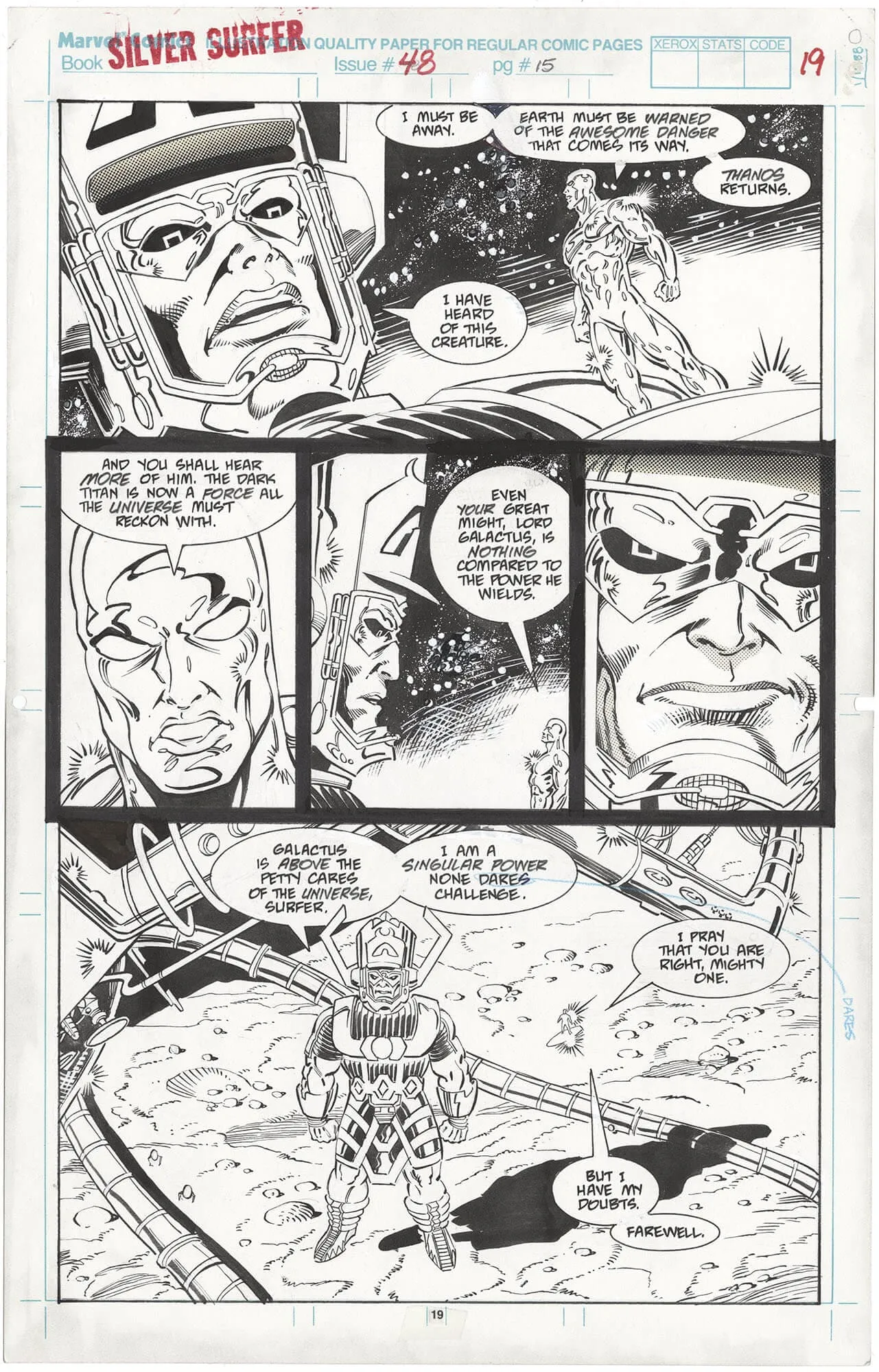 Silver Surfer #48 p19 (Surfer heralds the coming of Thanos)