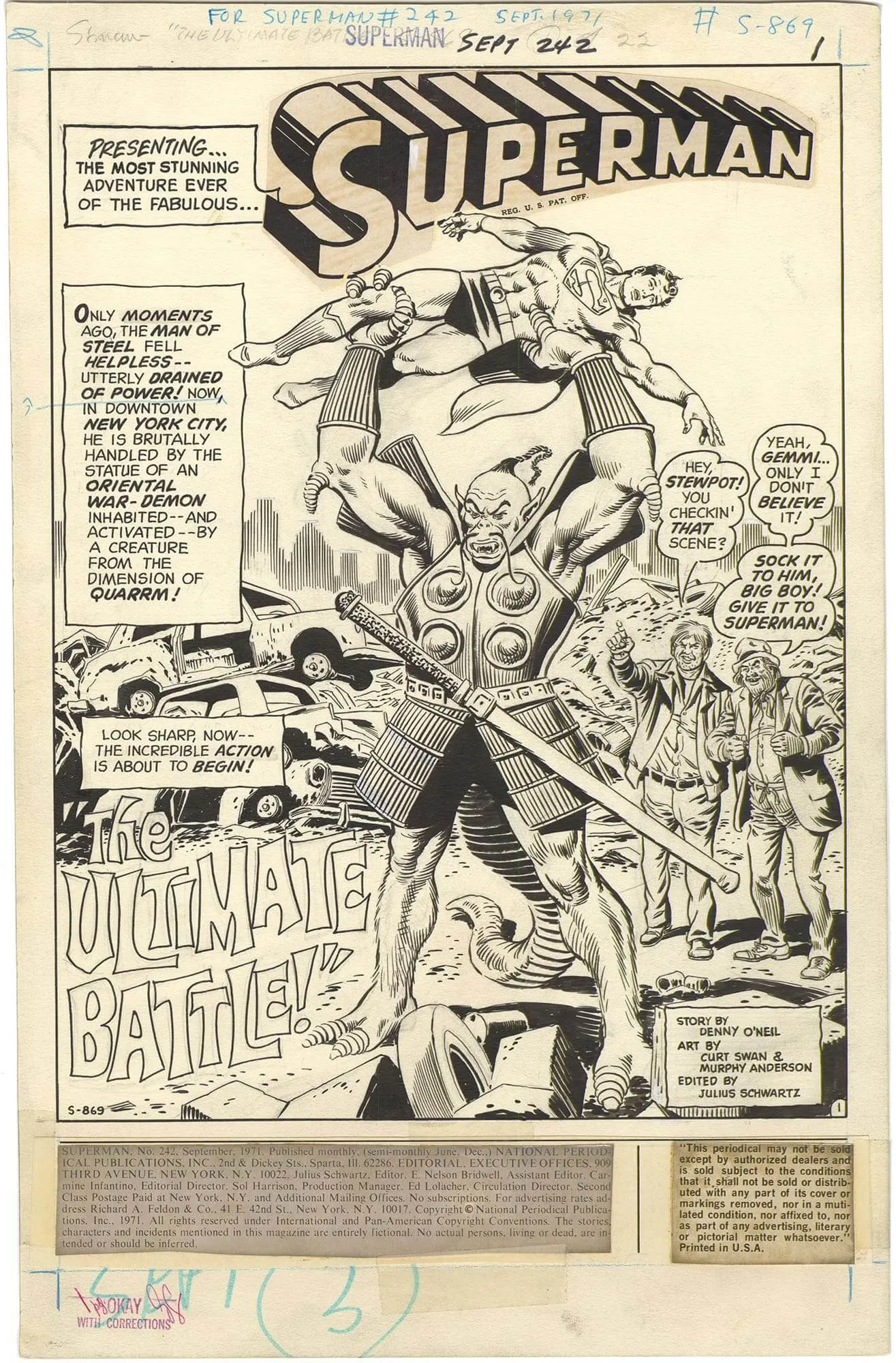 Superman #242 P1 (Sold For $10,200) Comic Art