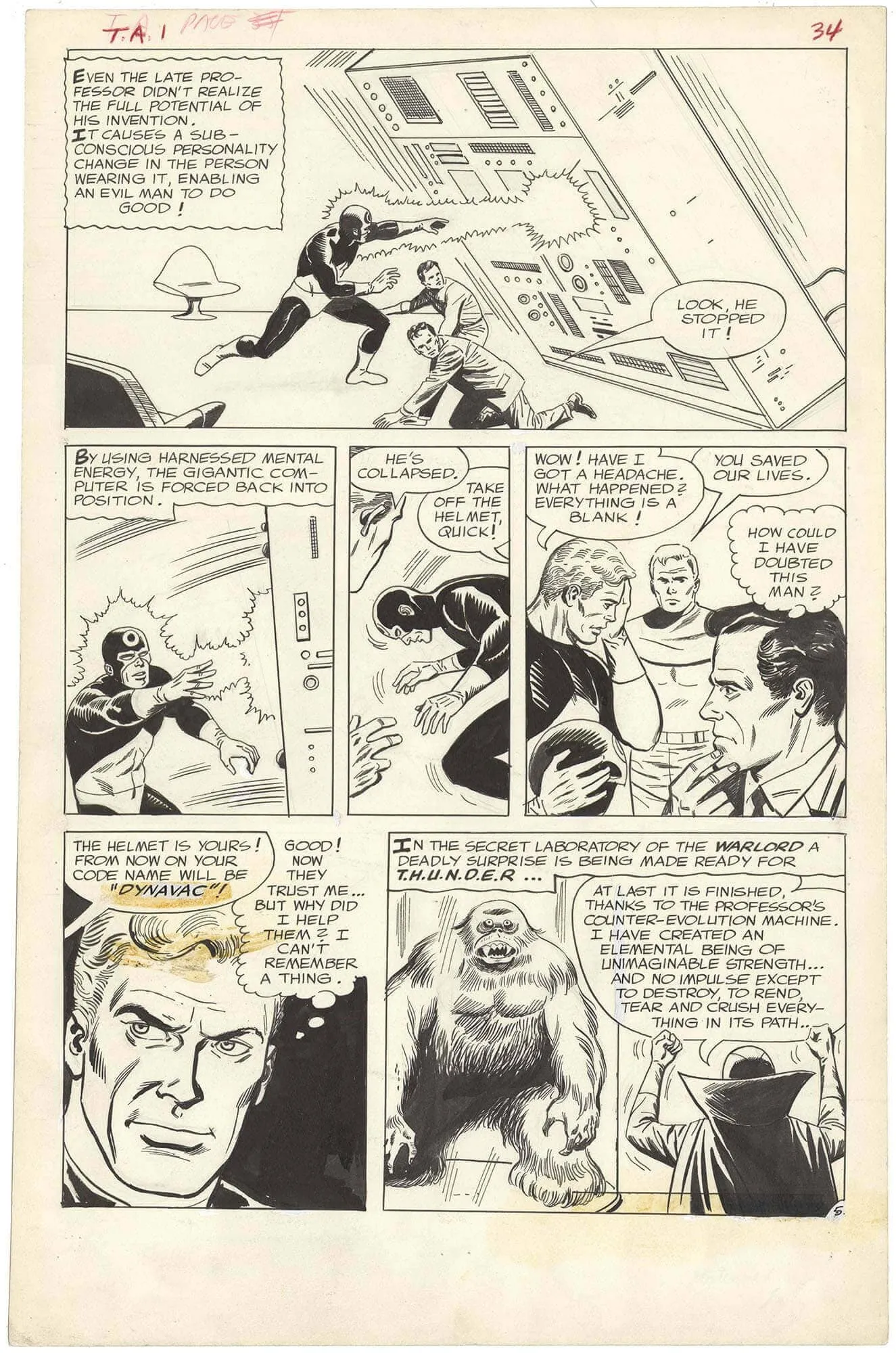 Thunder Agents #1 P5 (Large Art)(Origin-Intro Menthor) Comic Art