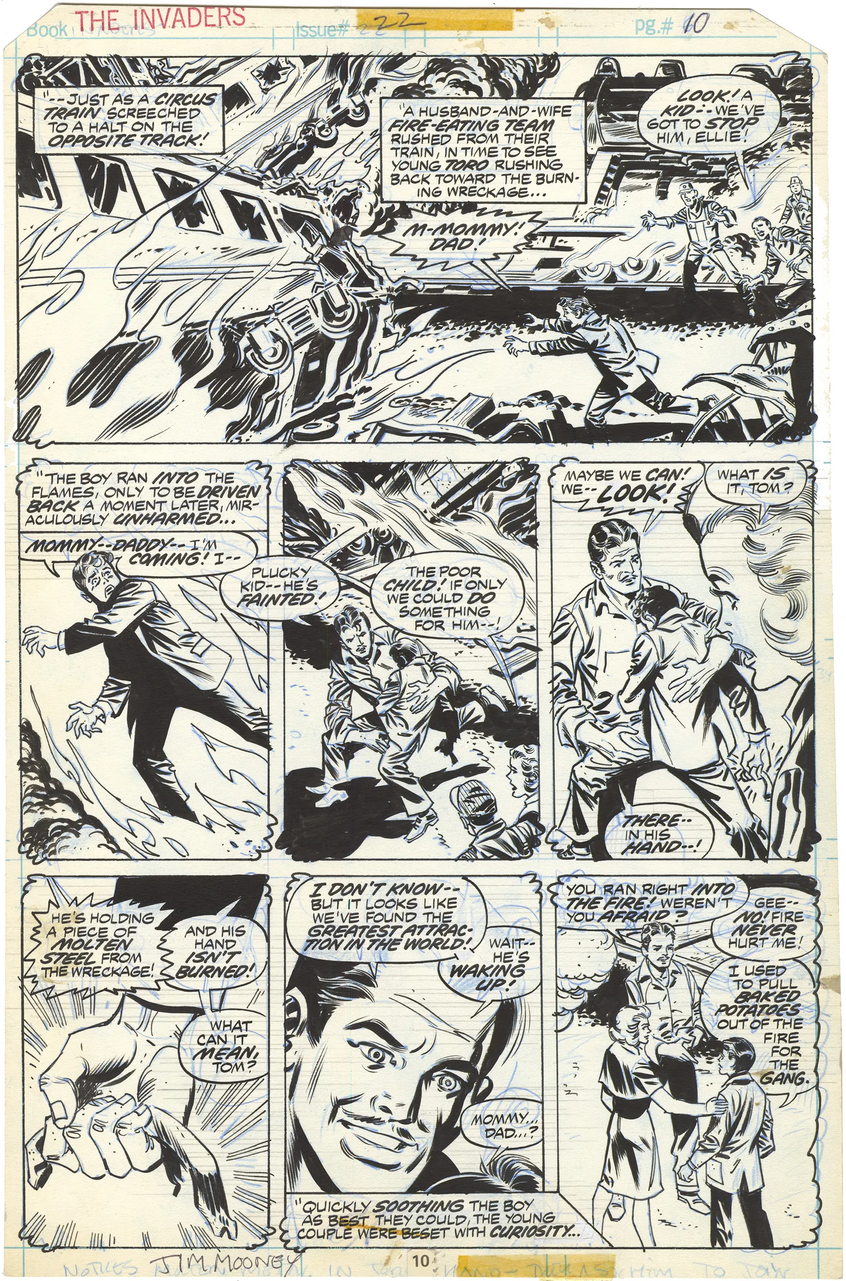 Invaders #22 P10 (Origin Toro, Signed) Comic Art